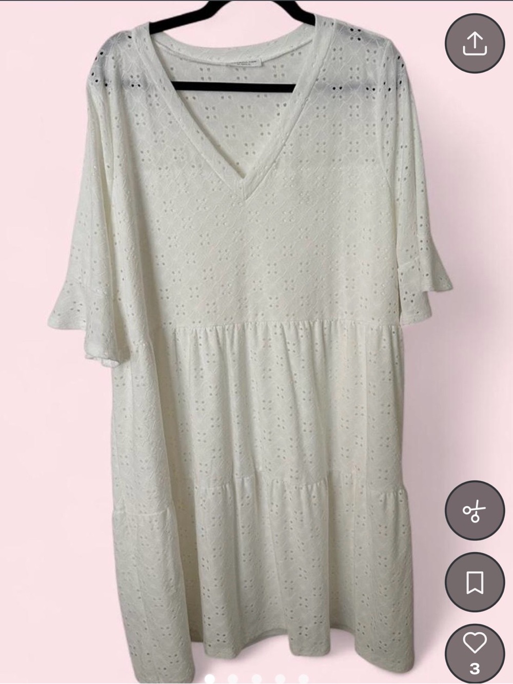 Chic Soul Cream Eyelet V-Neck Tiered Mini Dress